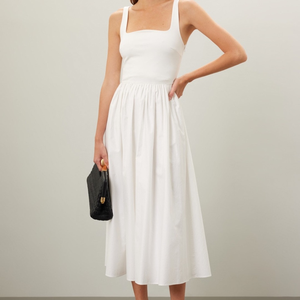 Elegant White Midi Dress with Square Neck